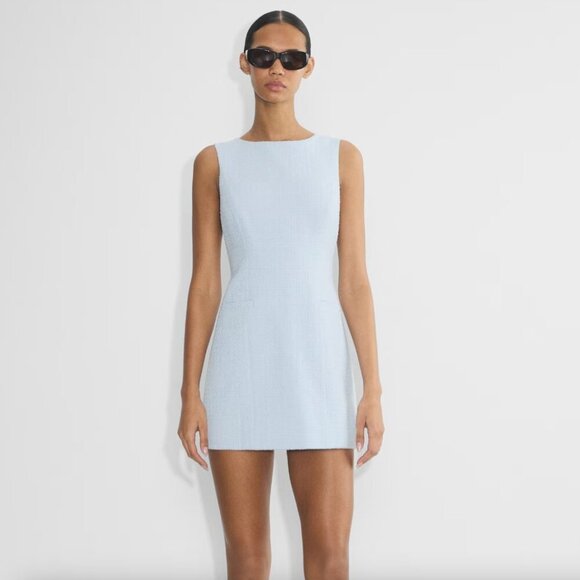 Aritzia Babaton Highrise Tweed Dress Micro Shift Dress Light Blue Size 0 - Picture 10 of 10